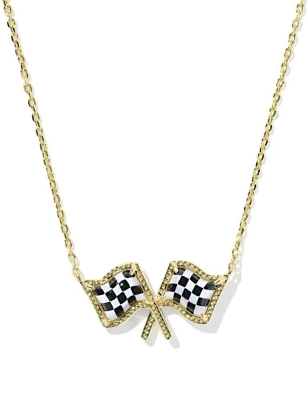 Kendra Scott x Checkered Flag Gold Short Pendant Necklace
